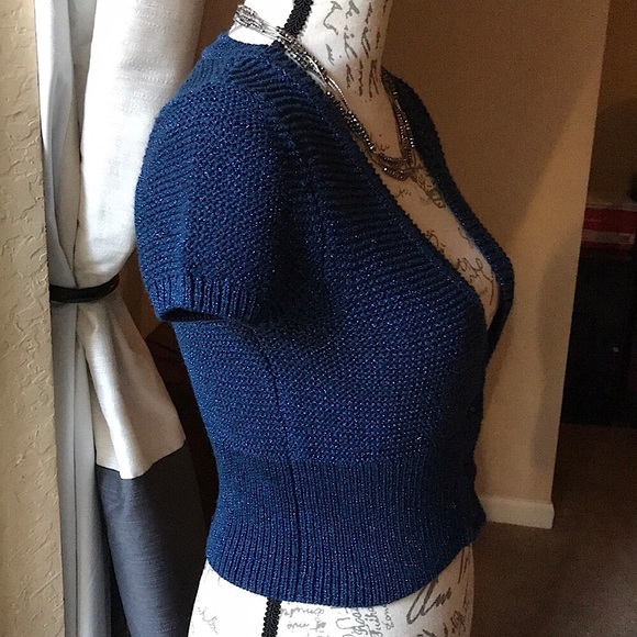 EXPRESS Cropped Short Sleeve Bolero Royal Blue Sweater Top & Necklace Set, M - Picture 4 of 12